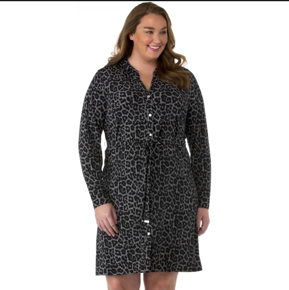 Michael Kors Plus Size Leopard Button Down Dress - Picture 3 of 10